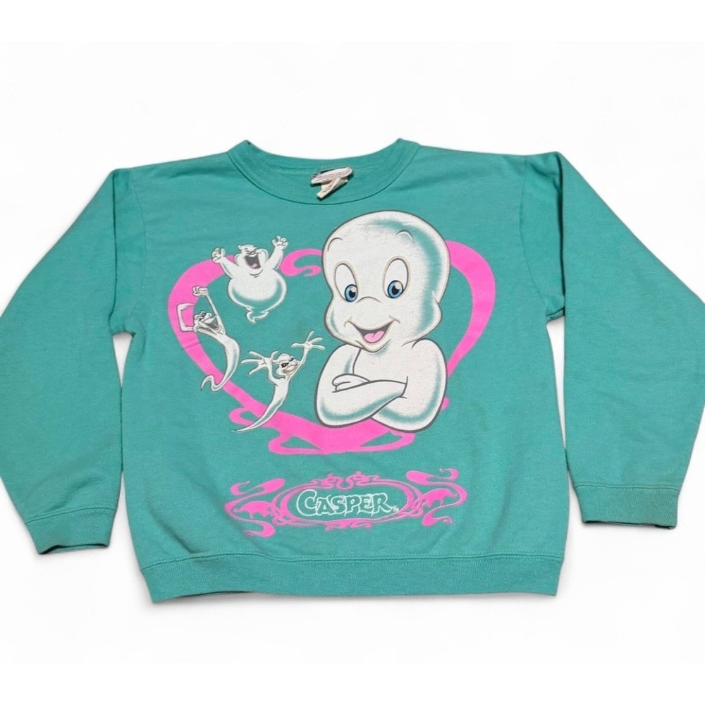 Vintage 1995 Casper The Friendly Ghost Sweatshirt Kids 7/8 Teal USA Made